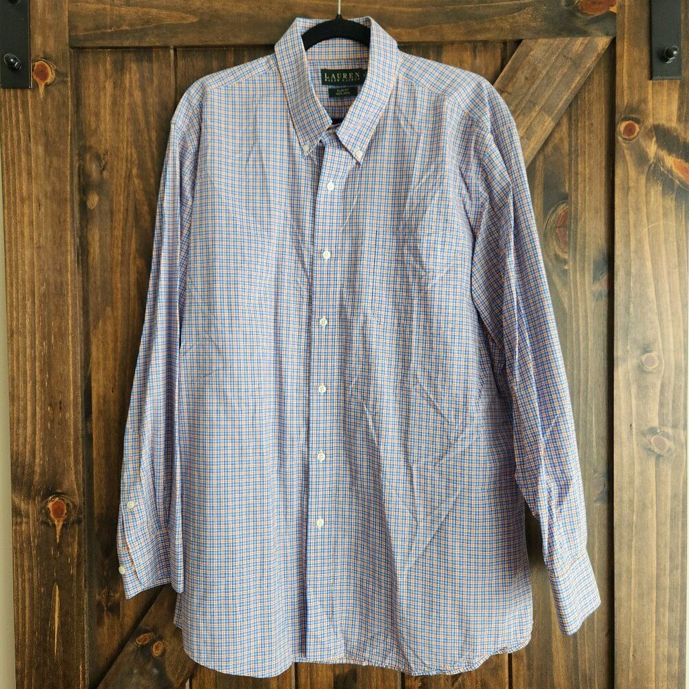 Lauren Ralph Lauren Cotton Slim Fit Plaid Dress Shirt 18 34/35